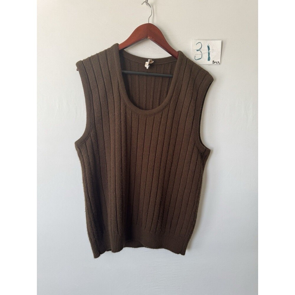 Vintage 70s Drummond Sweater Vest Mens XL Brown Ribbed Orlon Acrylic USA